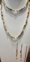 Boho Paper Bead Necklace & Earring Set From Upcycled Paper & Beads 29”
