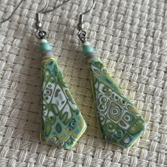 Hand Mage Multi Colored Polymer Clay Dangling Earrings 2.5 Inch