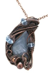 Celestite Wire-Wrapped Necklace in Bronze with Blue Topaz