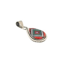 Vernon Vacit, Pendant, Multi-Stone, Sterling Silver, Zuni Handmade, 1 1/2″