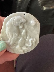 Gray Lavender Tiger Jade Pendant Certified Good Luck Wealth Cloth Cord 60mm