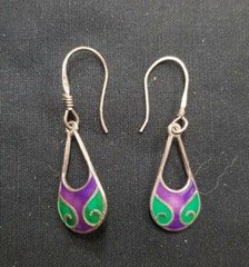 Vintage 925 Taxco Mexico Enamel Earrings Signed TR-60