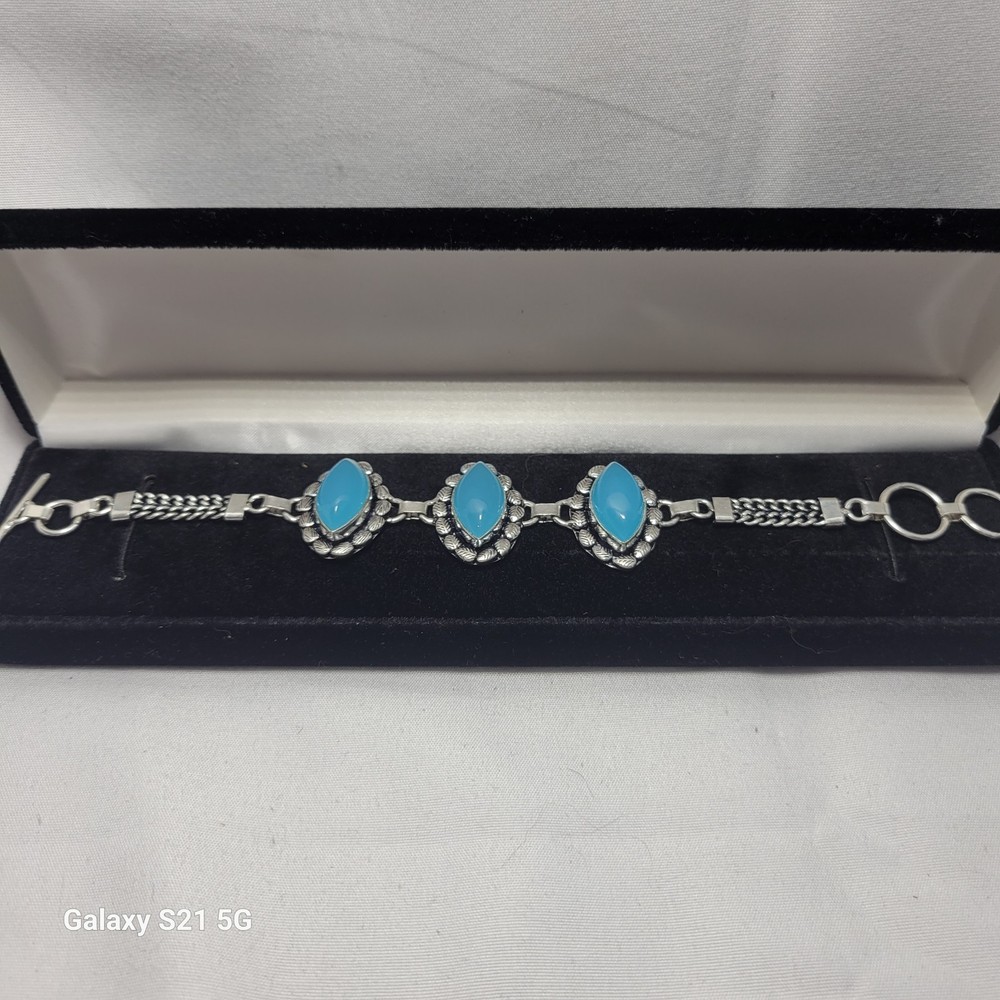 Sterling Silver 925 Turquoise-Style Marquise Bracelet Handmade