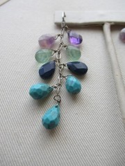 Multi Gemstone Dangle Drop Earrings, Amethyst Peridot Lapis Turquoise Silver
