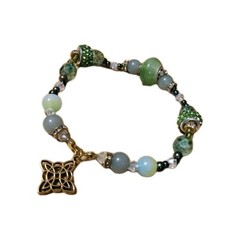 Handmade Elastic Bracelet-7.25 in.-Glass, Plastic, Rhinestone Spacers-1 Charm.