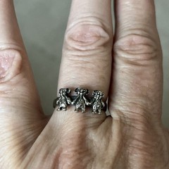 One Of A Kind! 3 Bears 925 Sterling Silver Unique Size 9 Band Ring Jewelry