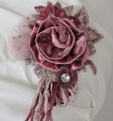Vintage Style Statement Fabric Flower Brooch Pin Corsage in Dusty Rose