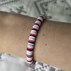 Red White Blue Beaded Stretch Bracelet Round Polymer Unisex Adults