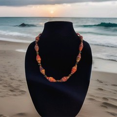Artisan Paper Bead Necklace And Earring Set 20″ Made in USA with Upcycled Matrls