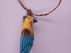 Carved Wood Parot Wooden Pendant Necklace On Cord