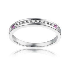 0.3CT Red Rubies&White Sapphires Gemstone Band Beauty Ring Solid 14K White Gold