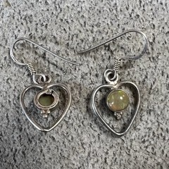 Artisan Made Ethiopian Opal Heart Shape Sterling Silver Dangle Drop Earrings