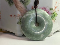 Large Fat Green Cloud Jade Donut Pendant 55x10mm Unisex Cloth Cord Good Luck