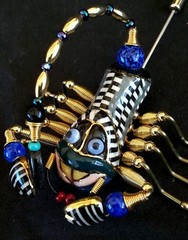 Exquisite Scorpion ceramic & brass costume jewelry brooch large size 2.25 inches
