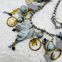 Charm Necklace Boho Artisan Mixed Media Brass Polymer Clay Beads 24″