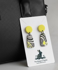 Handmade Yellow Black & White Graphic Print Polymer Clay LG Dangle Earrings SS