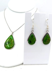 Green Stone Necklace Earrings Set Sterling Silver Teardrop Philippines 16″