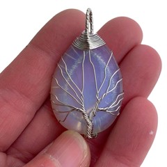 Handmade Tree of Life Opalite Pendant Silver Plated Wire Wrap Reiki Gift