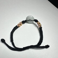 Handcrafted Adjustable Cord Bracelet Green Jade A Round Charm Beaded Pink Gold