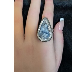 Druzy Marcasite Cubic Zirconia Sterling Split Shank Adjustable Statement Ring