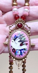 LOVELY Gold-Fill Rhodochrosite, Carnelian, Pearl Victorian Dove, Floral Necklace
