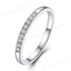 Natural Diamond 0.1ct Minimalist Band Ring Engagement Halo Solid 14k White Gold