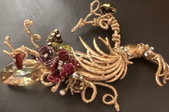 L Amy Handcrafted Gold Tone Artistic Brooch Glass Stones Animals & Insects Theme