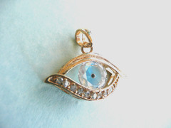 GOLD FILLED GLASS BLUE EVIL EYE FILLIGREE PROTECTION LUCKY PENDANT GREECE