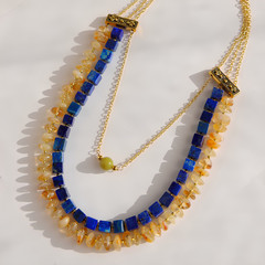 Lapis, Citrine & Olive Jade Layered Statement Necklace