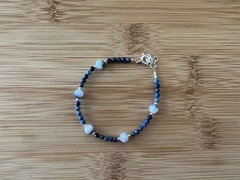 New Lapis, Dumortierite in Quartz & Sterling Silver Handmade Bracelet 7-8in-B735