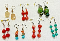 Vintage Earring Lot, Gemstones, Agate ? Quartz ? Jasper ? Silver Tone Findings