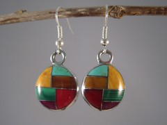 Handcrafted Round CHINO Multi-Stone Mosaic Dangle Earrings Fair Trade