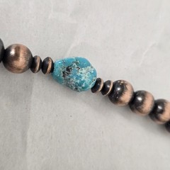 Southwestern Copper Pearl and Saucer Necklace w/ Genuine Turquoise – 16″