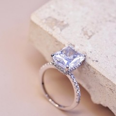 Size 5, vintage Sterling 925 silver engagement ring radiant cut Cz cluster cz