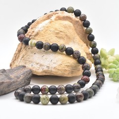 Dragon Bloodstone Round Natural Stone Black Matte Onyx «Courage & Strength»