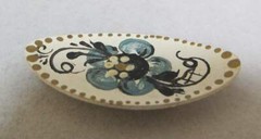 Vintage Hand-Painted White Blue Gold Colors Hand-Painted Brooch Russian?