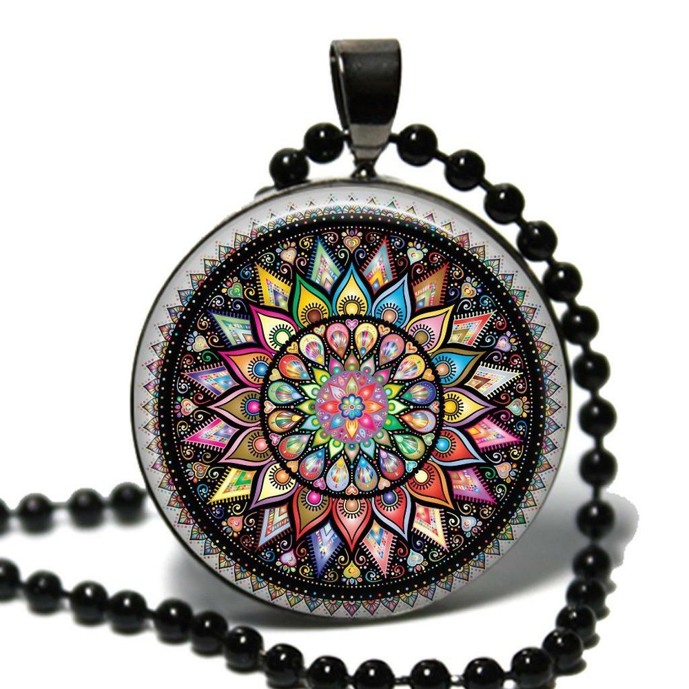 Decorative Mandala Glass Top Pendant Necklace Unique Handcrafted Gift Jewelry