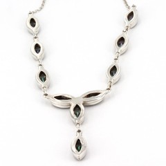Handcrafted Sterling Silver Marquise Cut Mystic CZ 19″ Necklace 25.2 Grams