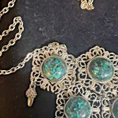 Unbranded Metal Silver Color and Agate Turquoise and Multicolor Stone Necklace