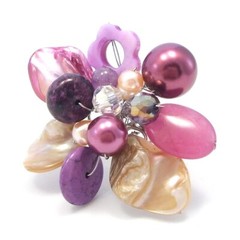 Purple Floral Cluster Mother of Pearl Free Size Cocktail Ring