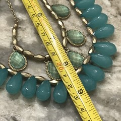 Turquoise / Teal Oval Drop Beads w/ Faceted Green Plastic Rhinestones Necklace