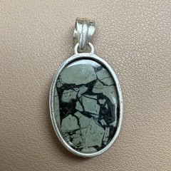 925 Sterling Green Bloodstone Jasper Pendant 9g 7.2mm Bail