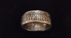 KENNEDY HALF DOLLAR COIN RING. 1965 TO 1969 40% SILVER. SIZES 9 TO 14.