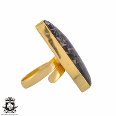 Size 8.5 – Size 10 Adjustable Turritella Agate 24K Gold Plated Ring GPR1024