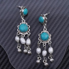 Vintage sterling silver 925 handmade earrings with turquoise and pearl beads