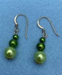 Shades Of Green Pearl and 14k Gold Filled beaded dangle drop earrings