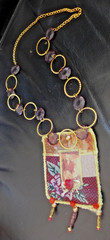Handmade Crocheted art Necklace Cotton Fabric embroidered crocheted+ Beads