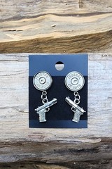 Stainless Steel Bullet Stud Earrings with Gun charms. Optional Color.