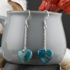Blue Apatite 925 Silver Puffy Heart Drop Earrings Natural Crystal Jewelry Gift