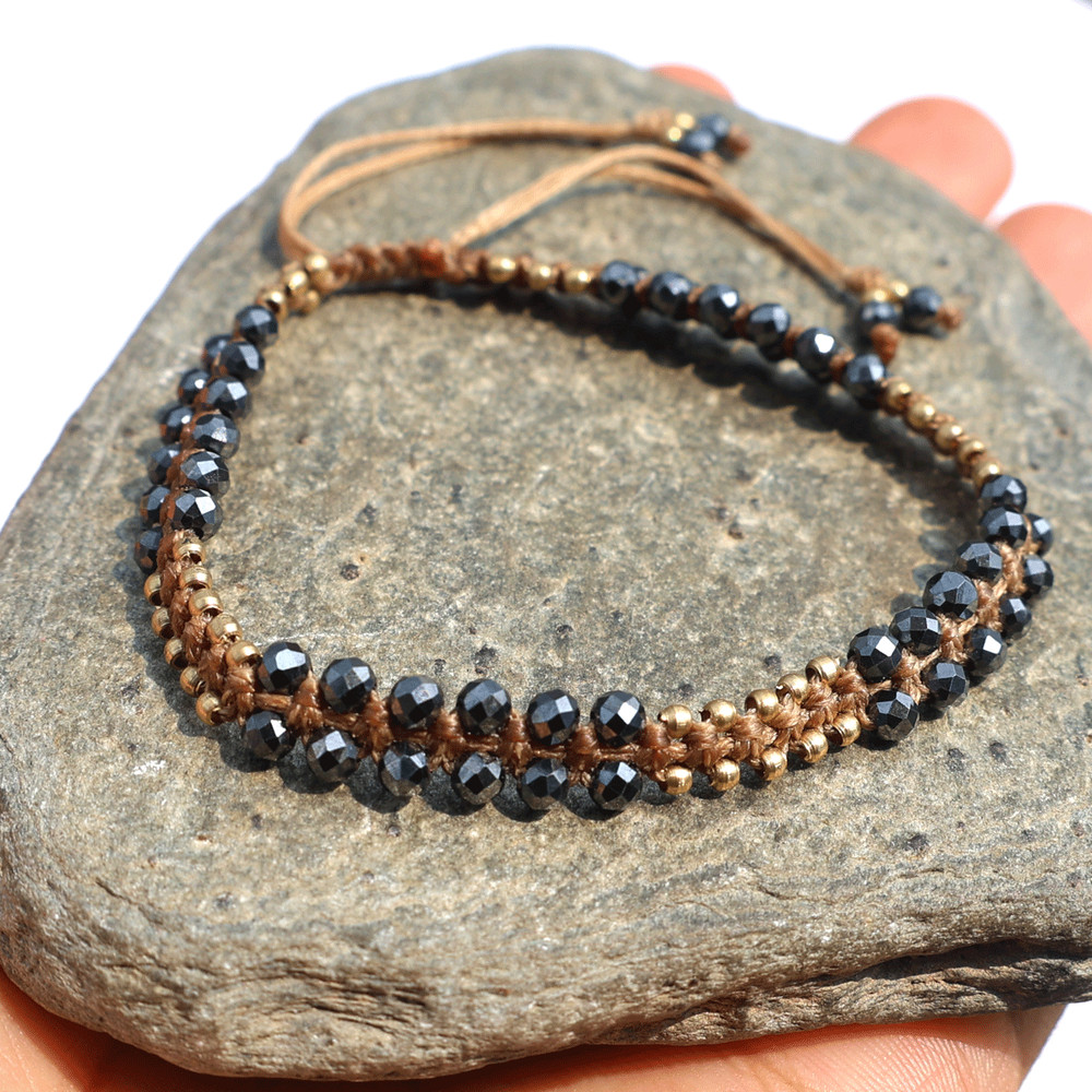 3.5MM Hematite Beaded Micro Macrame Bracelet ~ Handmade Crystal Healing Jewelery